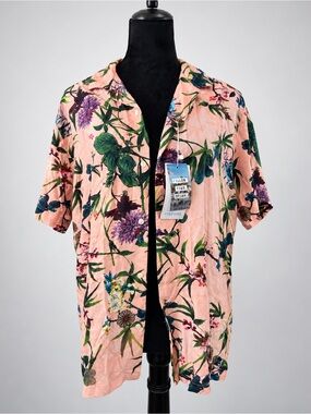 NWT Denim & Flower Ricky Singh Men’s L Pink Floral Viscose Button Up Shirt